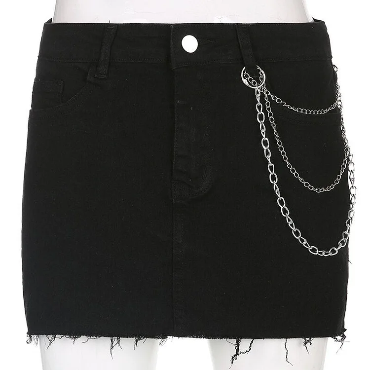 Sweetown Low Waist Goth Denim Y2K Micro Mini Skirt Hem Distressed Cute Grunge Jean Skirts Women Dark Academic Streetwear Outfits