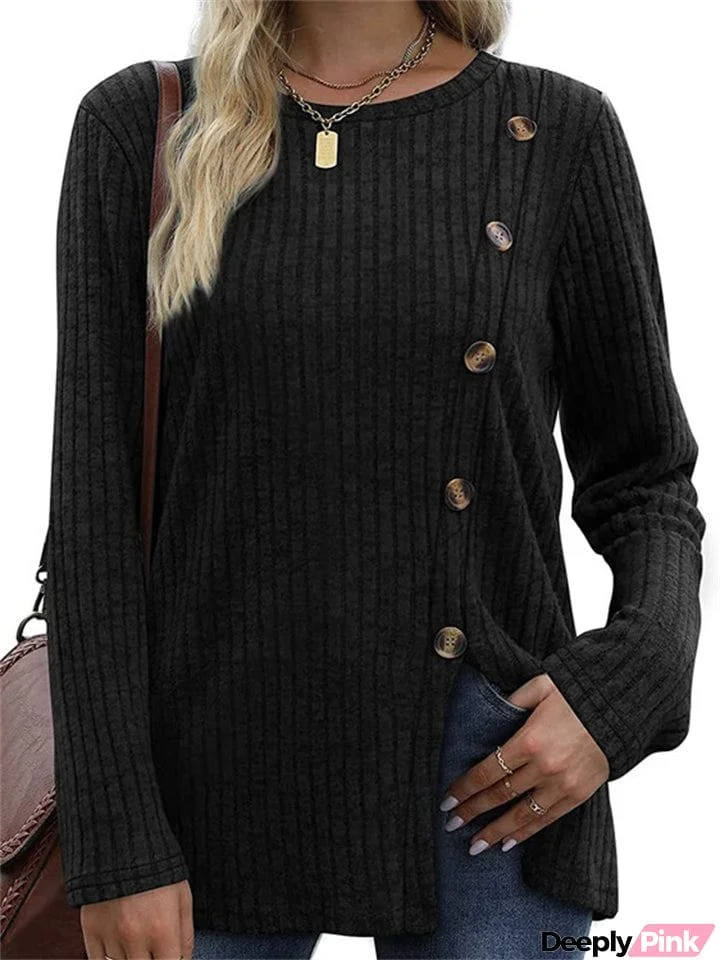 Ladies Chic Button Front Split Long Sleeve Knitted Shirts