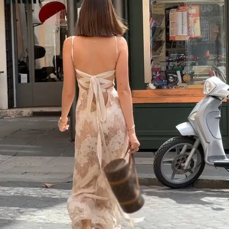 Uveng Uveng Summer New Women's Holiday Style Sexy Strap Senior Temperament Print Sling Dress Woman