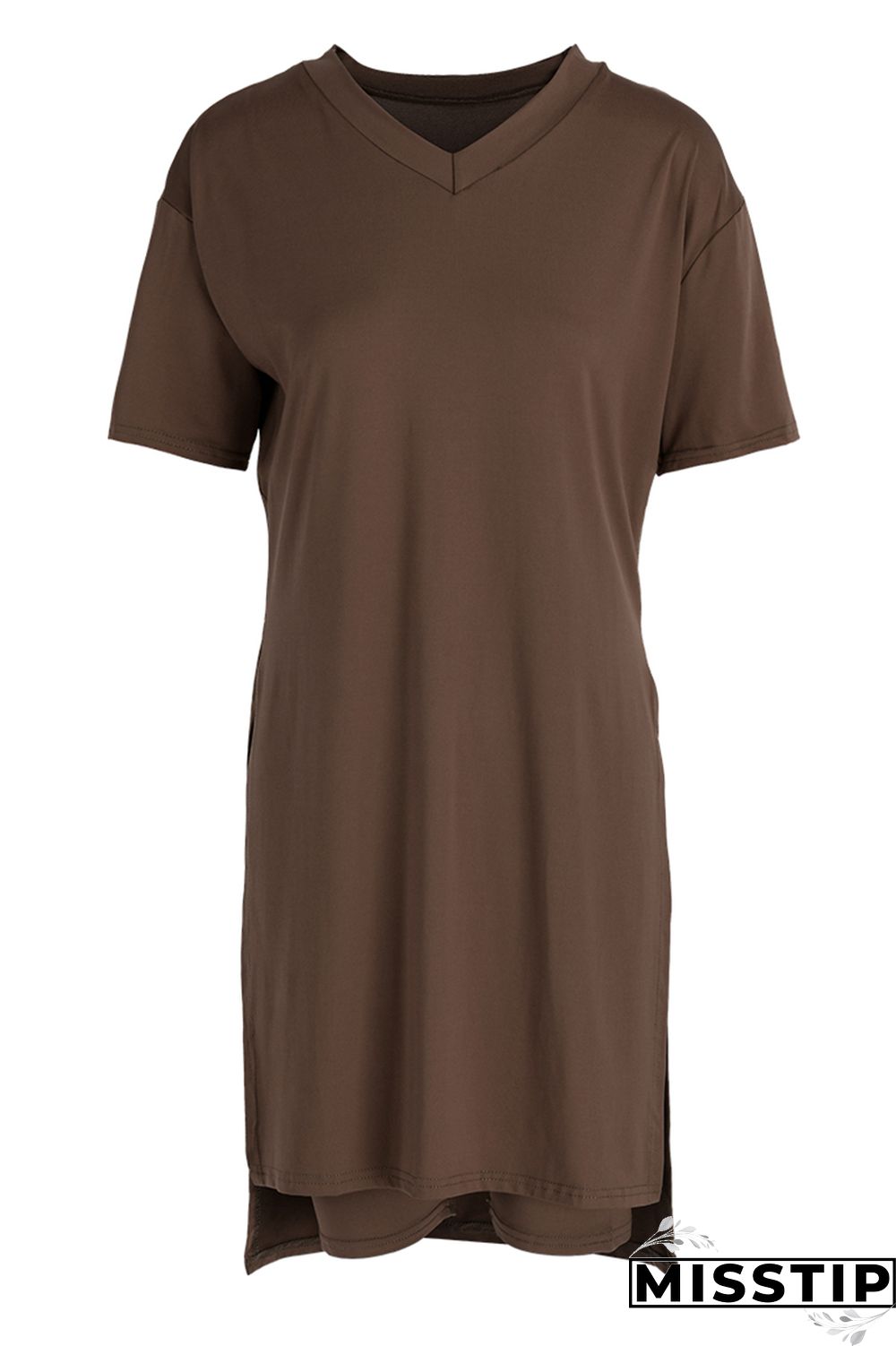 Khaki Fashion Casual Solid Slit V Neck Short Sleeve Two Pieces