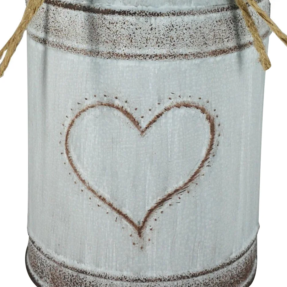Vintage Metal Flower Vase Artificial Garden Style Flower Can Holder (Heart)