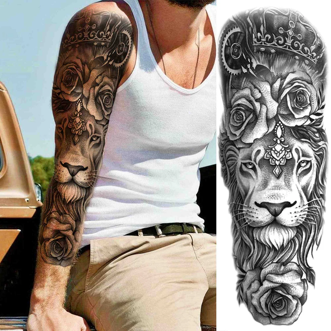 Sexy Wolf Full Flower Arm Temporary Tattoo Stickers For Men Body Art Sleeve Tattoo Decals Girl Women Waterproof Tatoo Fox Legs