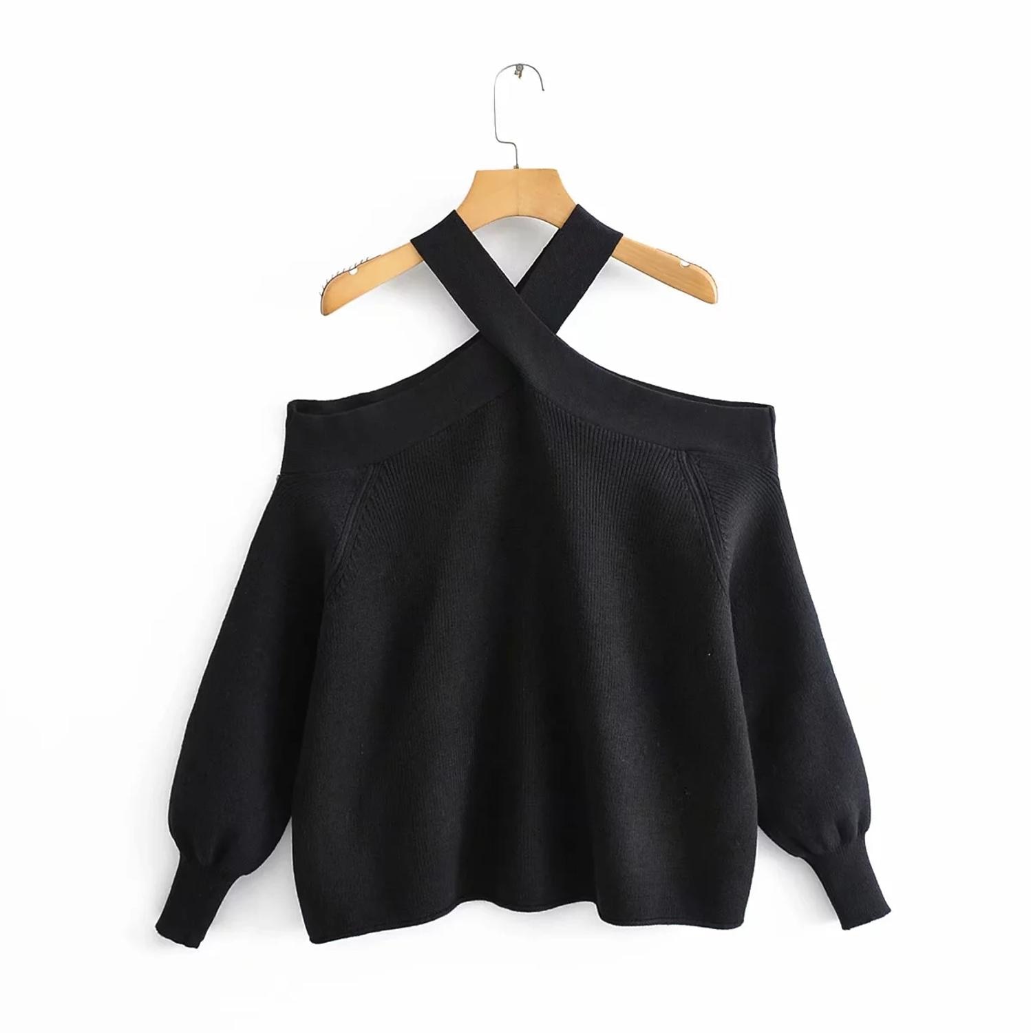 Oversize women cross halter sweaters ladies elegant knitted pullovers