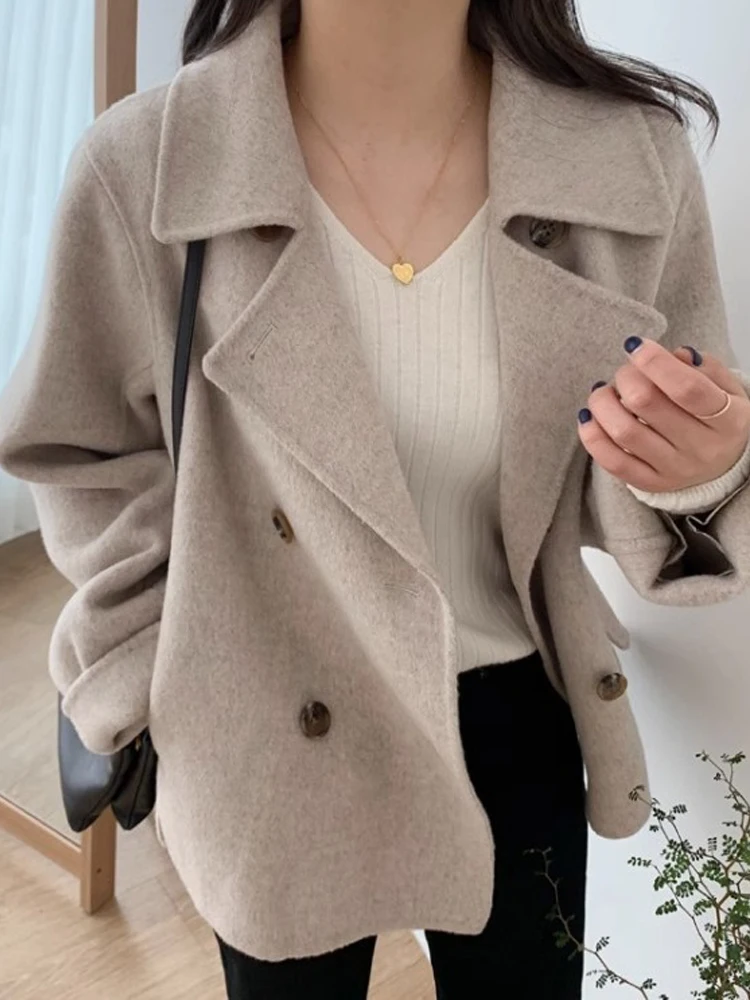 Autumn Winter Coat Women Korean Style Jacket Female Vintage Fashion Double Breasted Outerwear Casual Loose Chic Coat