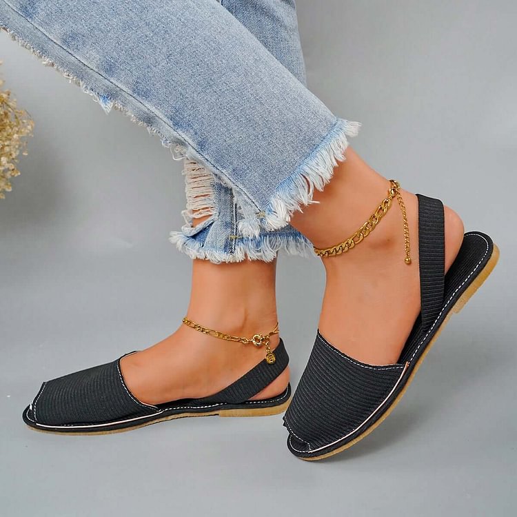 Casual Peep Toe Walking Shoes Slip On Flat Knit Sandals
