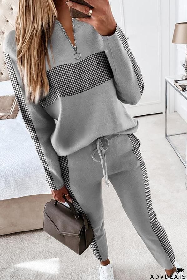New women's gray stitching two-piece suit