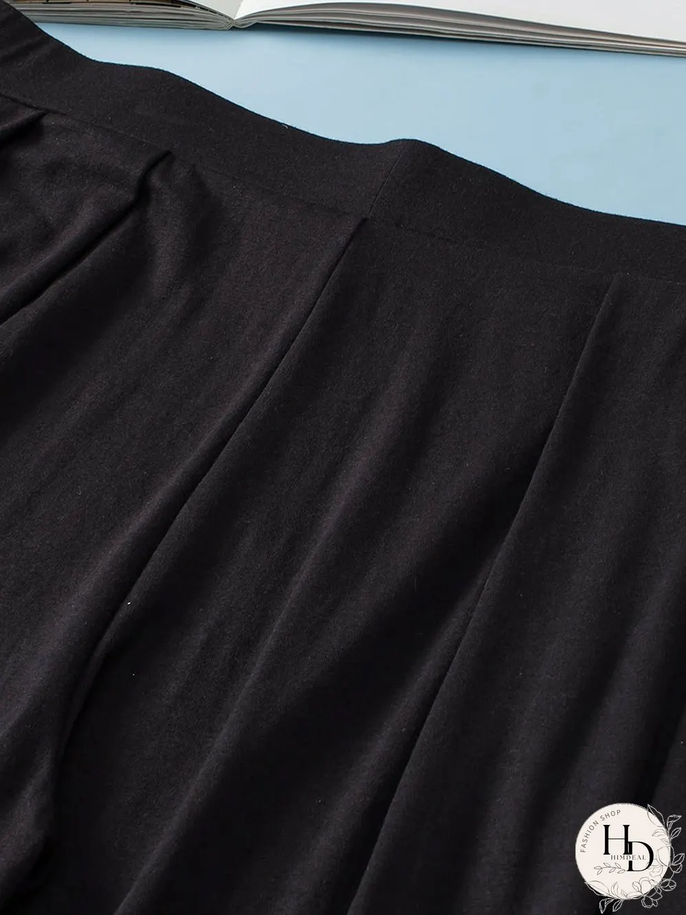 Black Plus Size Crop T-Shirt and Pleated Wide Leg Pants Set
