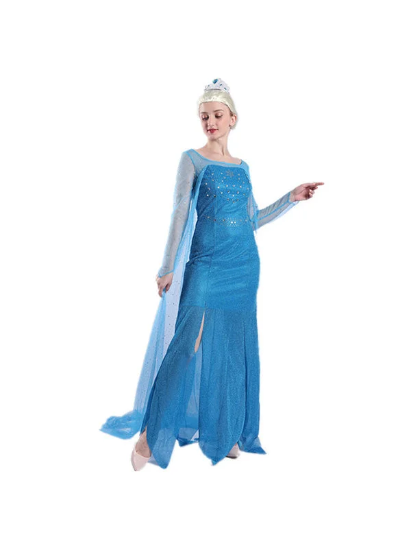 Womens Princess Elsa Blue Dress Halloween Costumes-elleschic