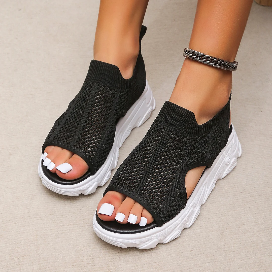 Breakj Breakj Weaving Splicing Sports Sandals Women 2025 Summer New Korean Version Of Net Yarn Hollow Women's Shoes Casual Thick-Soled Fish Mouth Women's Shoes