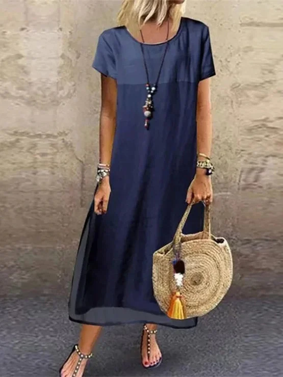 Women's Short Sleeve Scoop Neck Midi Dress