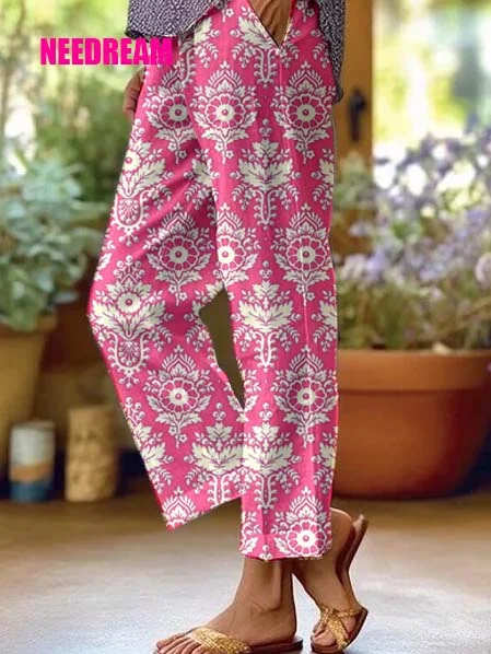 Womens  Retro Geometric Pattern Loose Casual Pants (With Pockets)