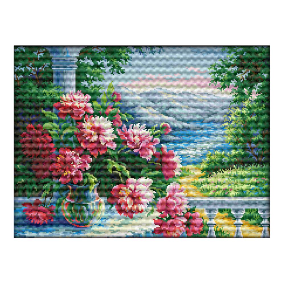 

Vase and distant mountains - 14CT Stamped Cross Stitch - 48*37cm, 501 Original