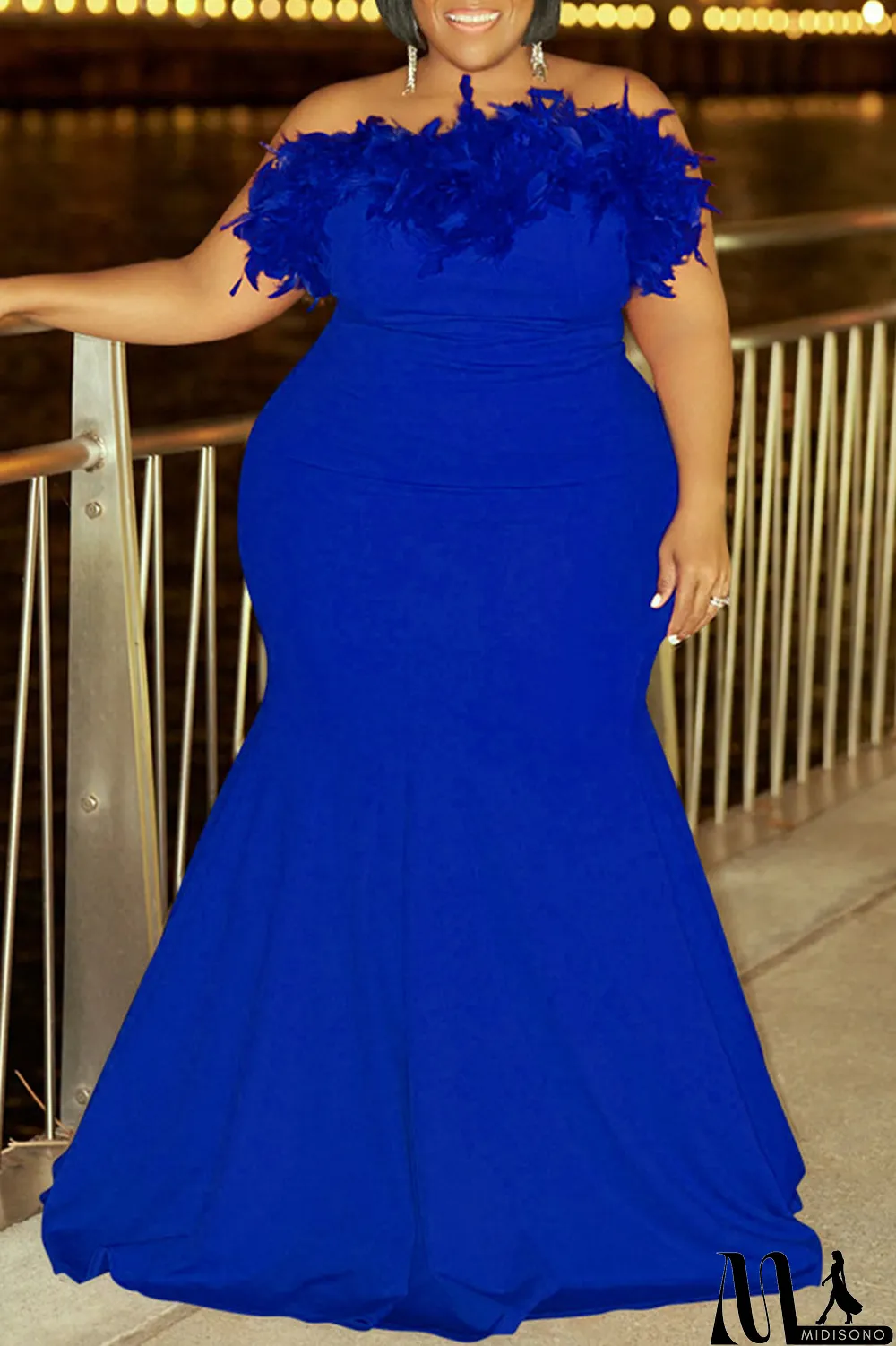 MidiSono - Green Sexy Solid Patchwork Feathers Strapless Evening Dress Plus Size Dresses