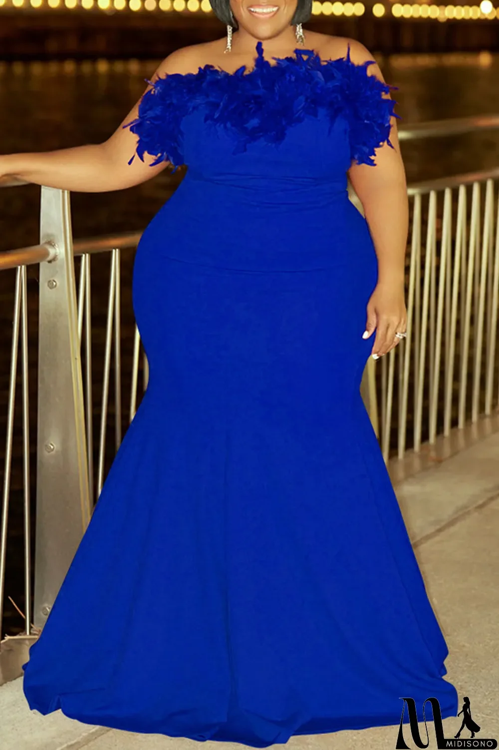 MidiSono - Green Sexy Solid Patchwork Feathers Strapless Evening Dress Plus Size Dresses