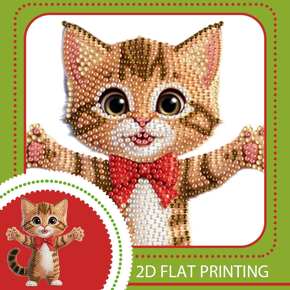 Xmas Acrylic Shaking Head 5D DIY Diamond Art Tabletop Decorations for Home (Cat)