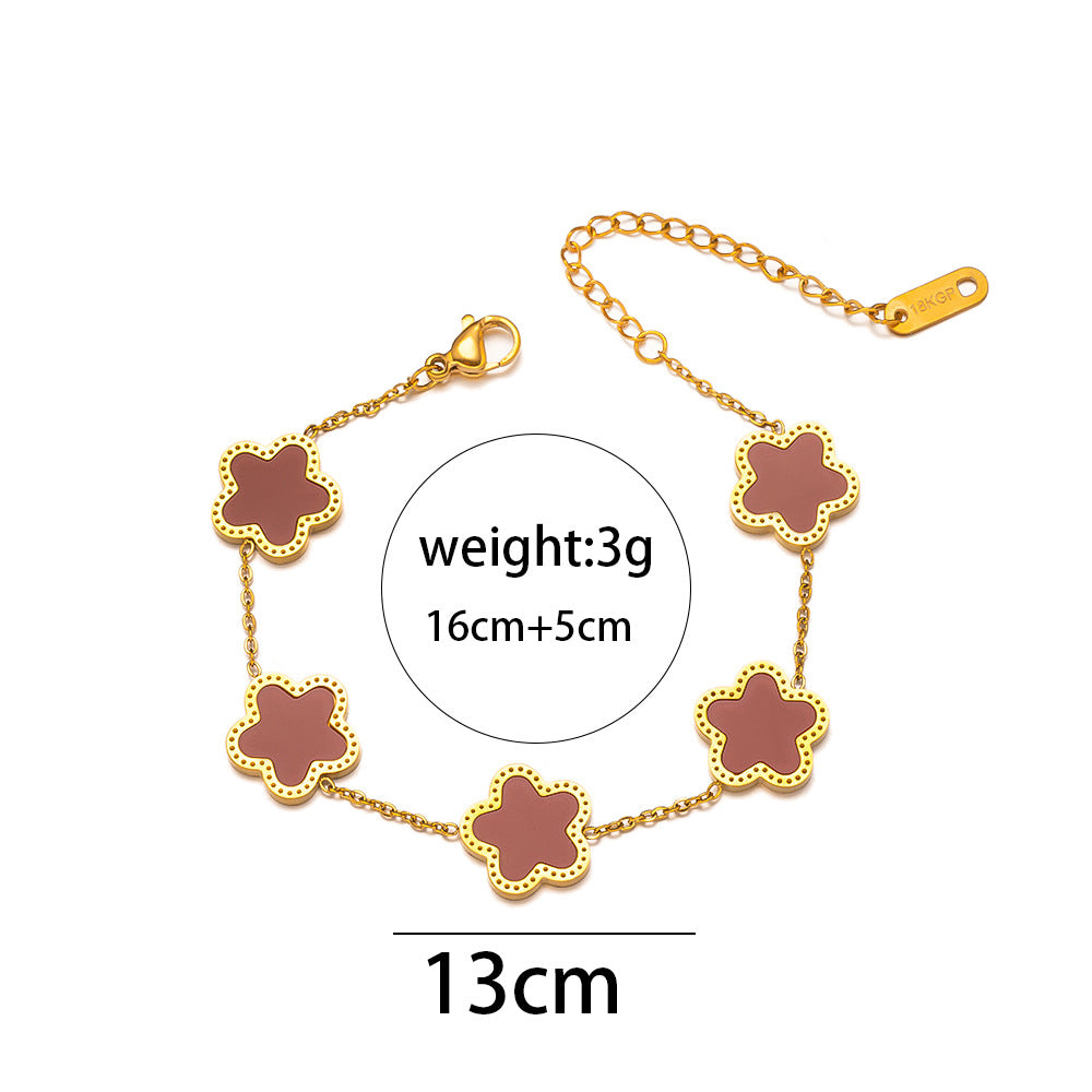 Versatile Women Flower Titanium Steel 18K Gold Plated Bracelets