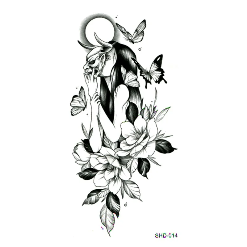Three styles Grey Flower/bird/ghost Women/snake Waterproof Temporary Tattoos Men Temporary Tatoo Sticker Fake Tattoo Sleeves