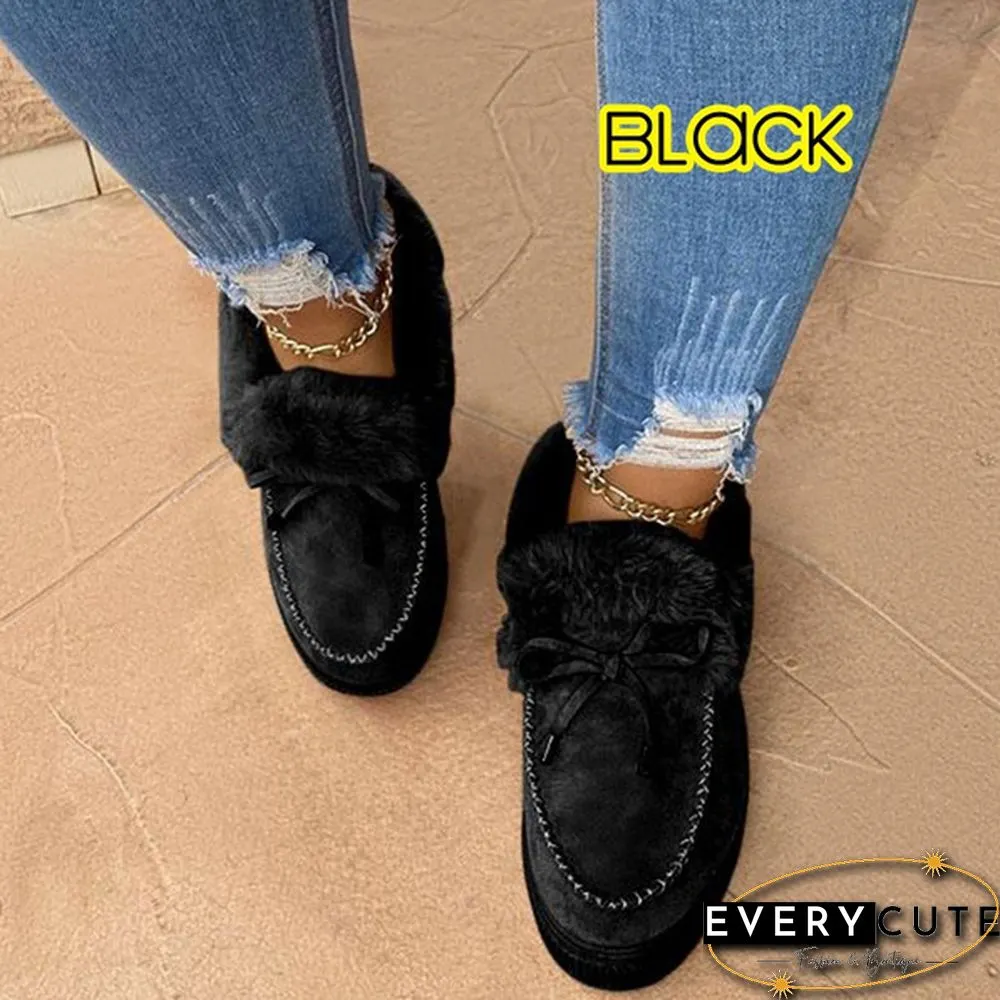 Fashion Womens Bowknot Suede Faux Fur Moccasin Shoes Casual Warm Comfortable Lightweight