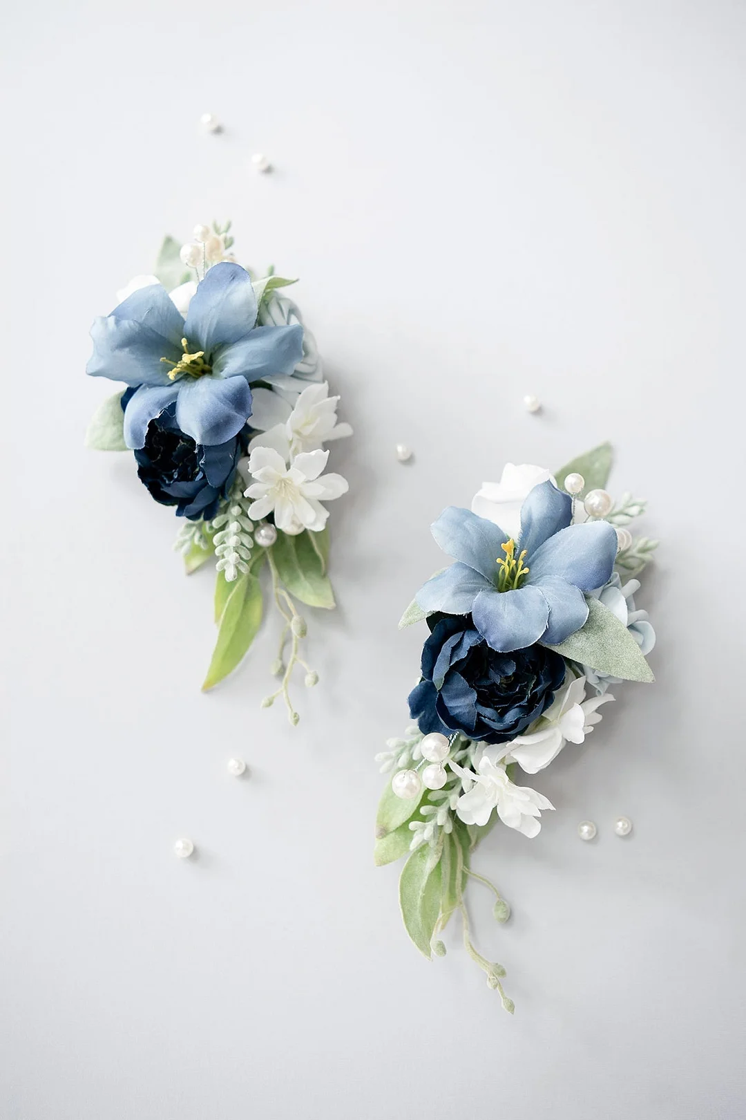 Shoulder Corsages in Dusty Blue & Navy