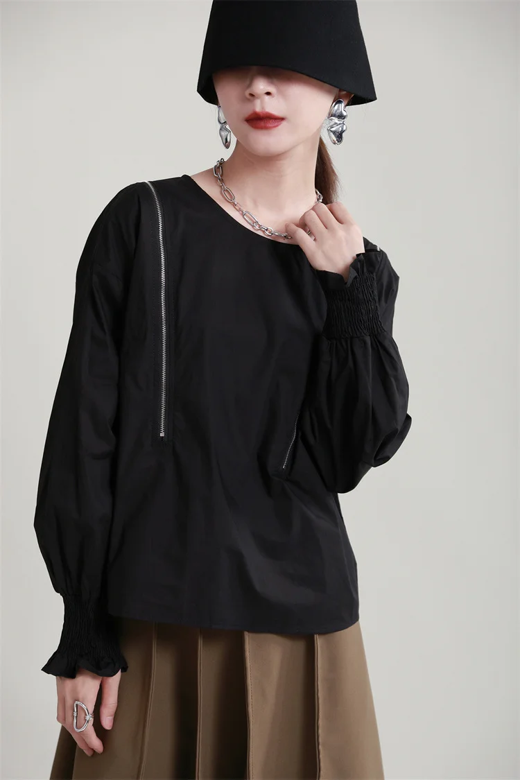 Loose Solid Color Puff Sleeve Sweatshirt - yankia