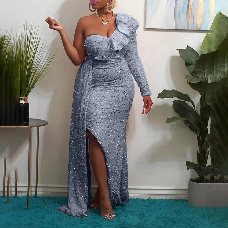 Uveng Uveng Winter African Dress Fashion New Shoulder Beads Bridesmaid Party Long Dress Dress Women's Dress