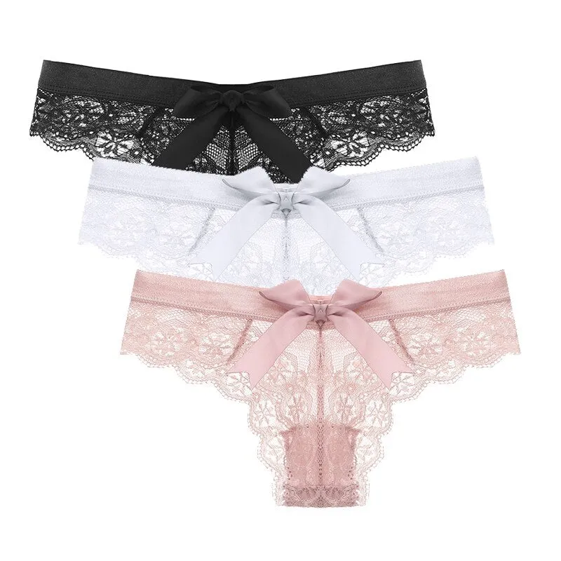 Women Sexy Lace Panties Low-waist Underwear Thong Female 2021 New Temptation G String Breathable T-back Lingerie 3PCS