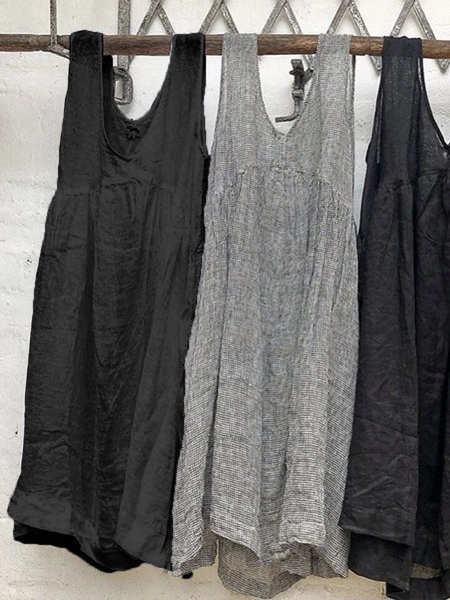 Solid Color Sleeveless Long Type Linen Top Vest