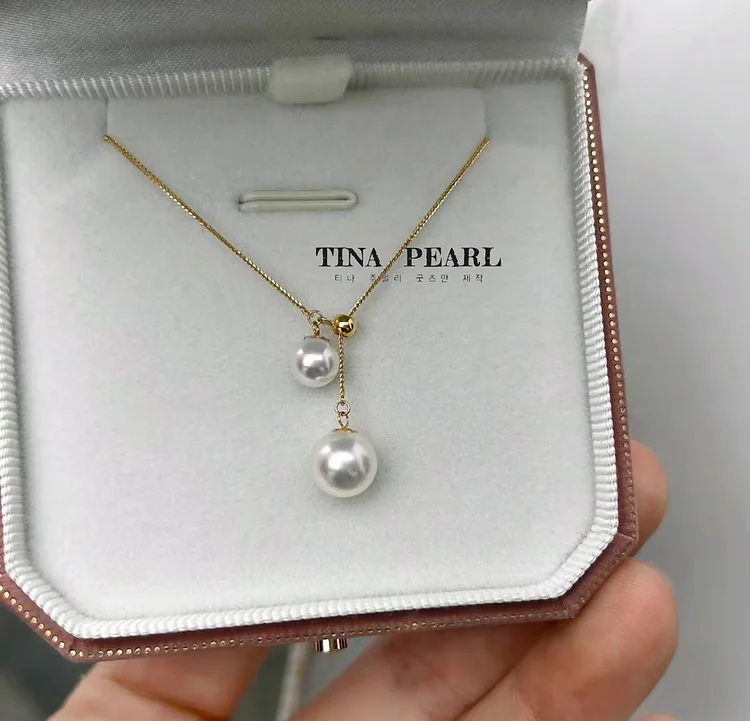 TINA Jewelry Natural seawater akoya double bead Y word 18K clavicle chain