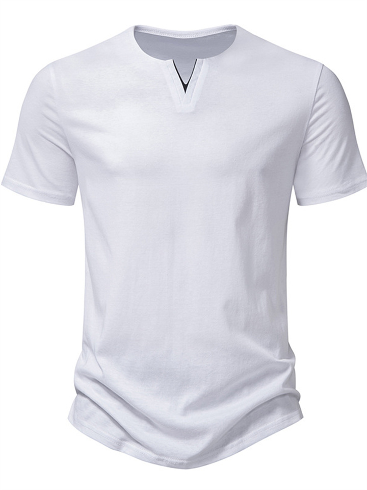 Men's V-neck Casual Fashion Short-sleeved V-neck T-shirt Fashion Stretch Half-sleeved Body Shirt Summer Men's Tops