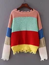 Contrast Color Plunging Long Sleeves Sweater Tops