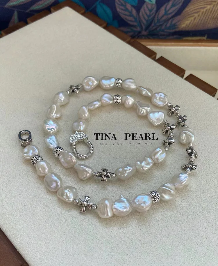 TINA Jewelry, Fresh Water Pearl Baroque + broken silver pearl necklace