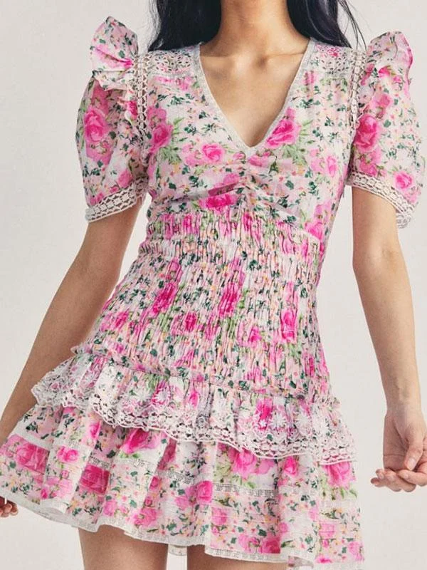 Puff sleeve v neck dress