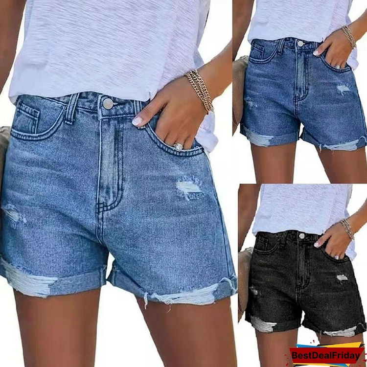 Women Summer Ripped Hole Denim Shorts Ripped Hole Casual Jeans Short Pants