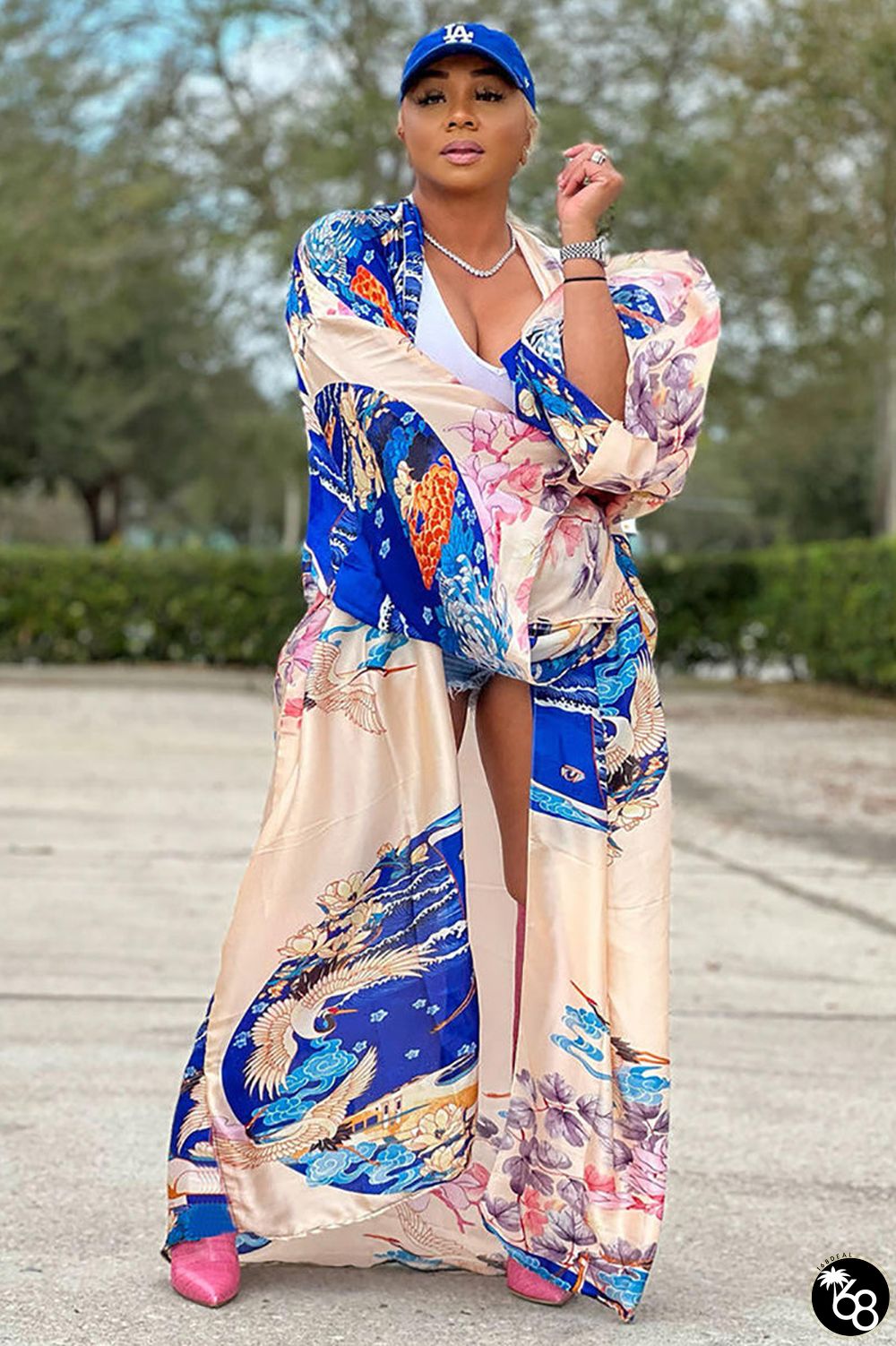 Front Opened Print Casual Wide Sleeve Maxi Coat | 168DEAL