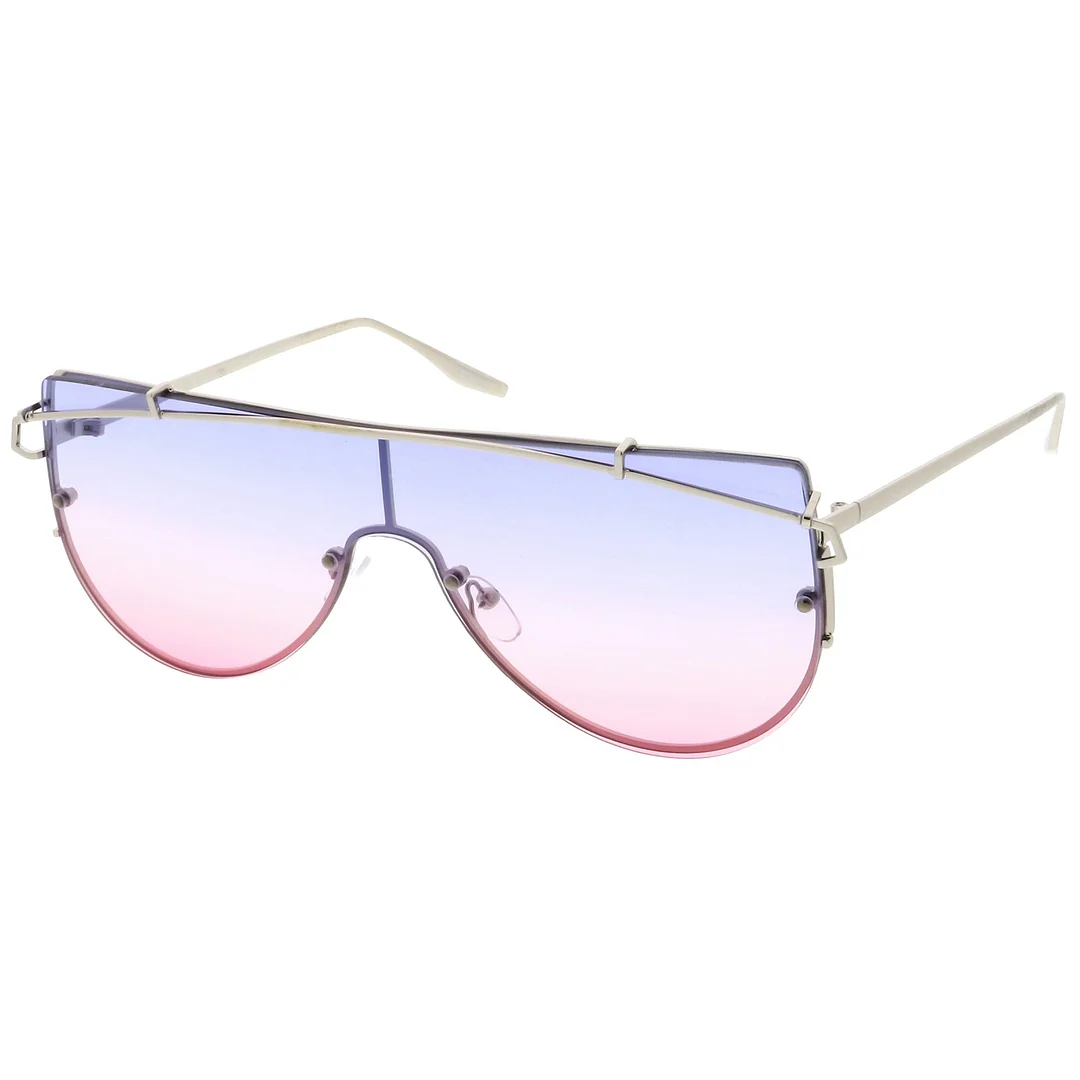 Futuristic Rimless Metal Crossbar Gradient Colored Mono Lens Shield glasses 61mm