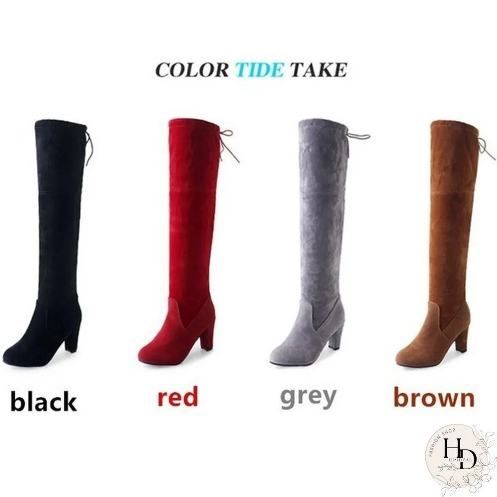 Womens Stretch Slim Thigh High Boots Fashion Over The Knee Heels Size 34-43 Red Black Grey