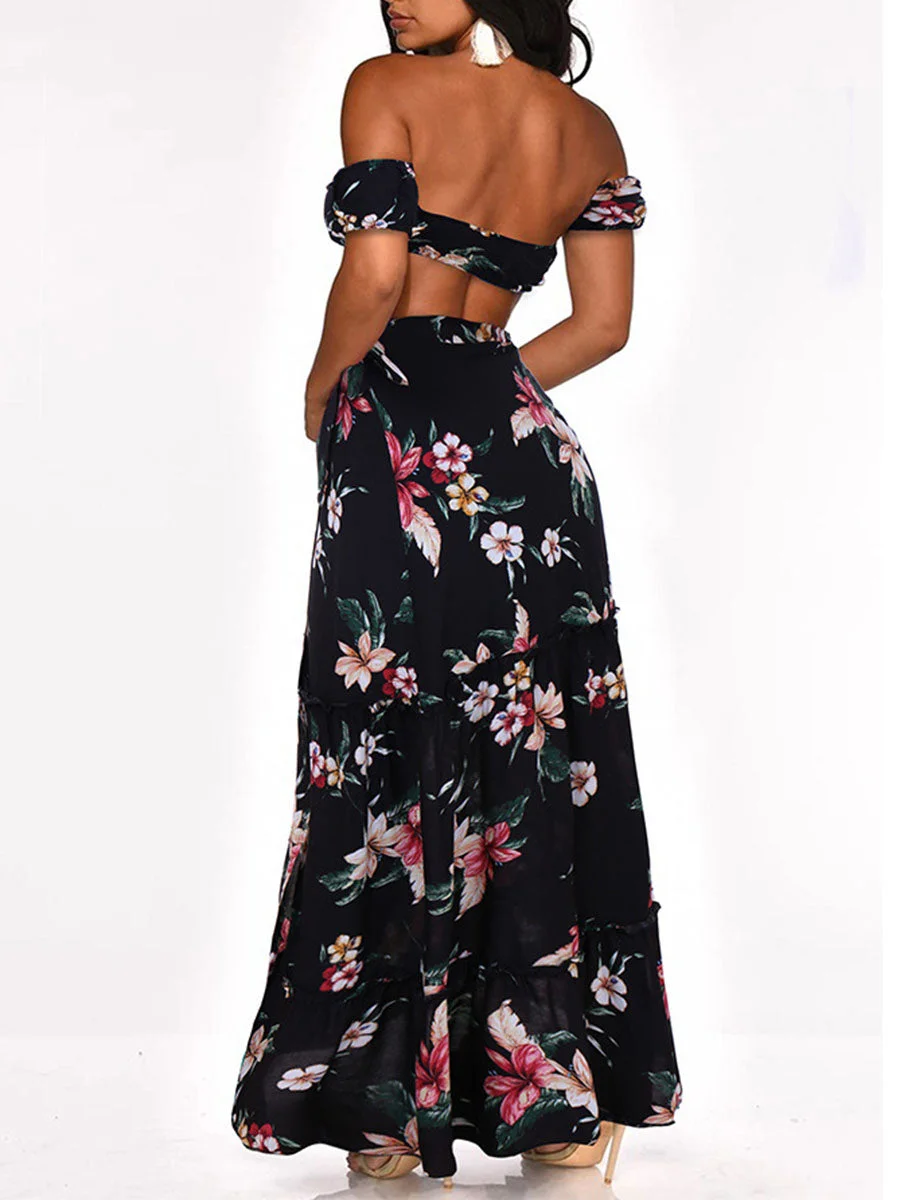 Off Shoulder Crop top Floral Skirt Set Floral Dress