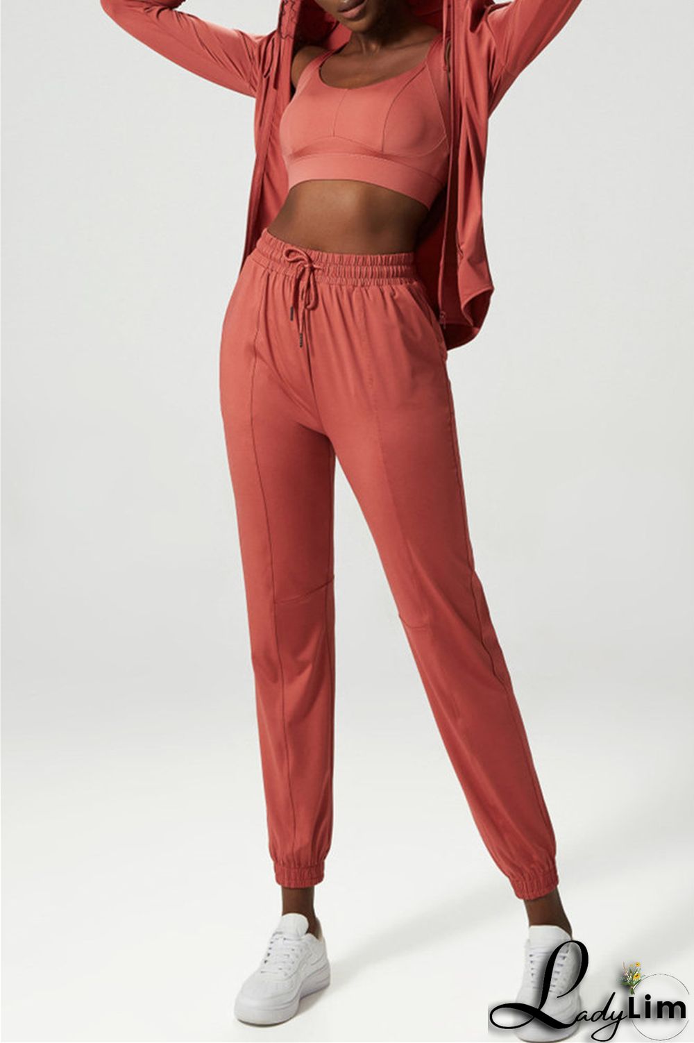 Apricot Casual Sportswear Solid Patchwork Regular High Waist Trousers