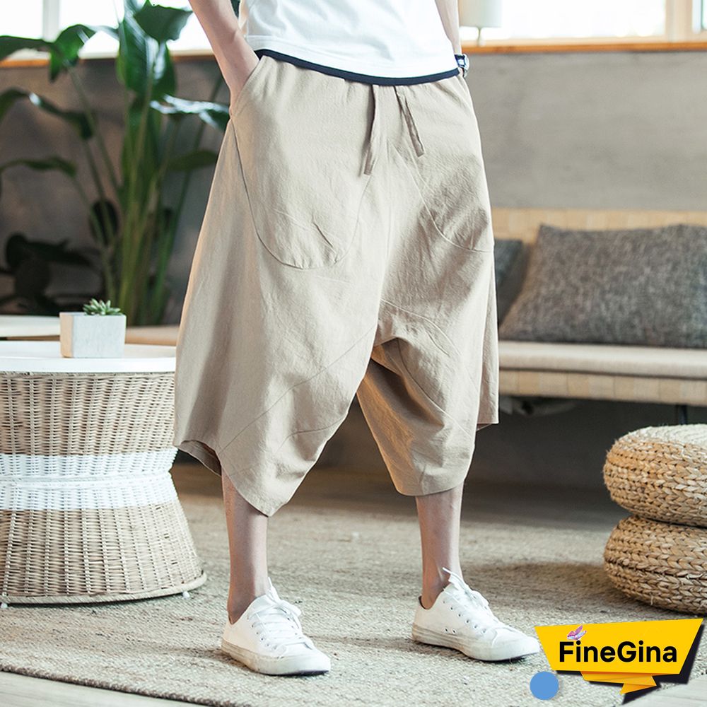 Dropshipping Men Harajuku Harem Pants Mens Summer Cotton Linen Joggers Pants Male Vintage Chinese Style Sweatpants Fashions