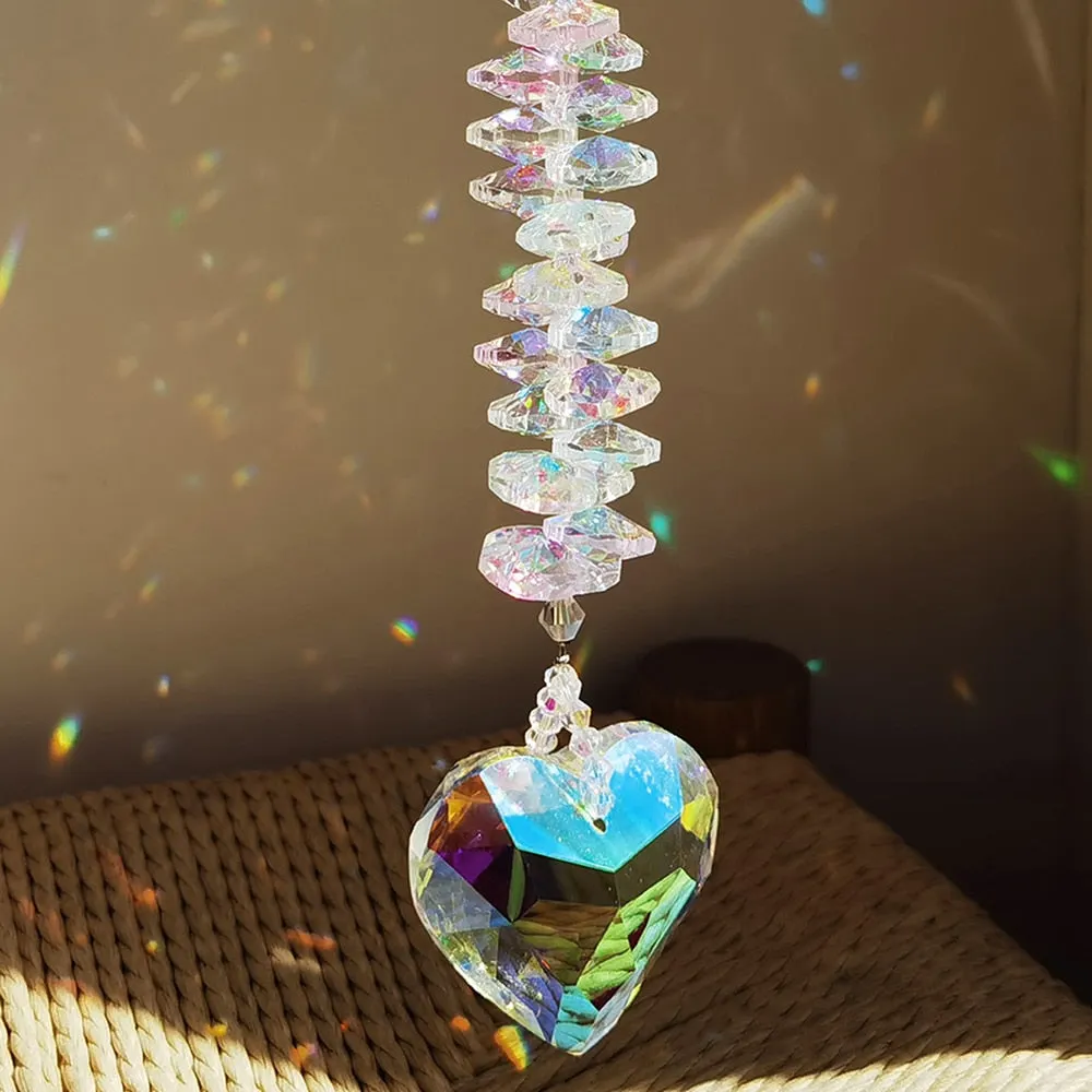 Crystal Heart Suncatcher Glass Prism Sun Catchers Garden Decoration Outdoor Rainbow Crystal Hanging for Windows Wedding Gifts