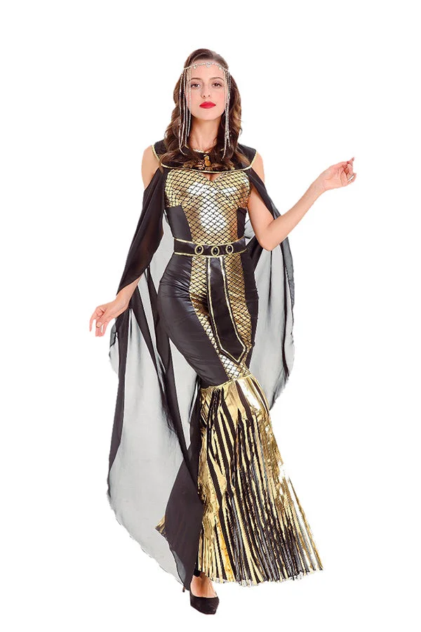 Womens Halloween Greek Goddess Sequin Costume Gold-elleschic