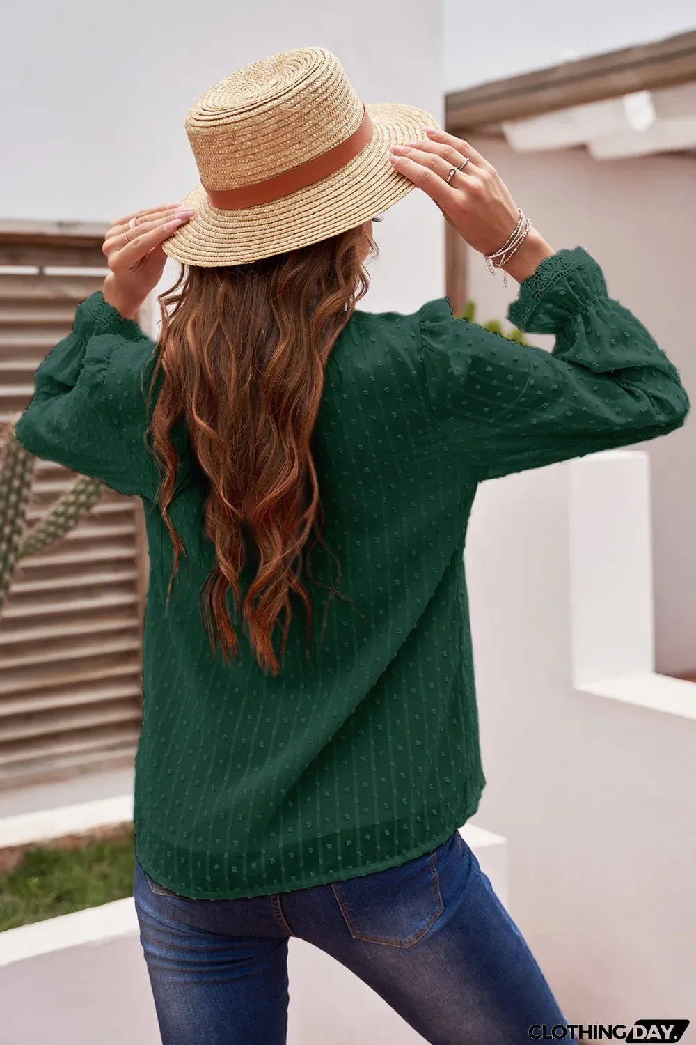 Elegant V-Neck Swiss Dot Lace Blouse