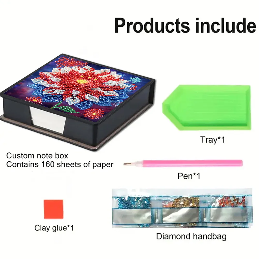 Independence Day Flower PU Diamond Painting Notecard Box for Beginners