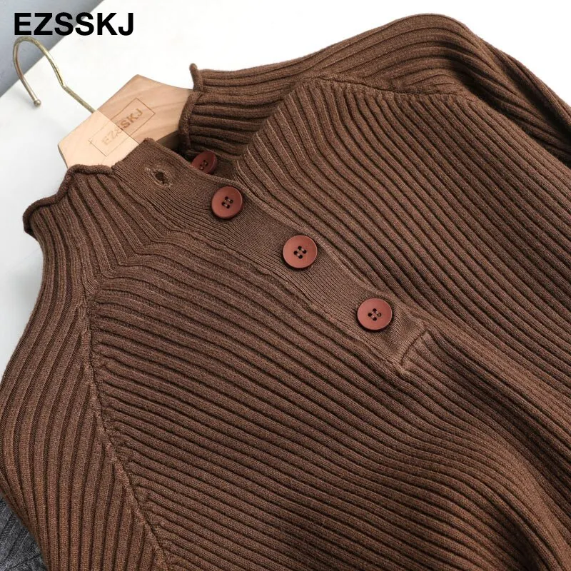 autumn winter thick women's sweater 2020 loose warm oversize Sweater Pullover button women's turtleneck sweater long sleeve