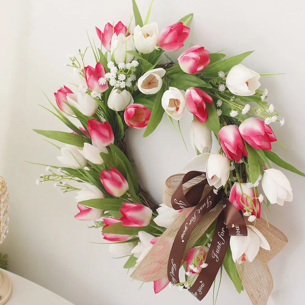 Color Simulation Tulip Wreath Door Hanging Props Decoration