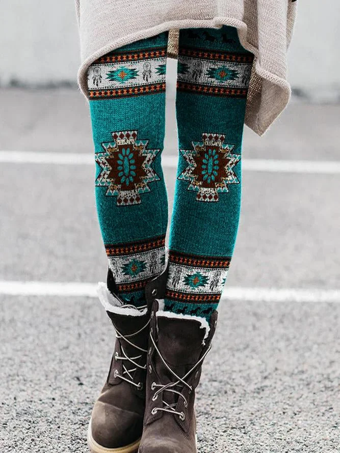 Geometric turquoise element leggings