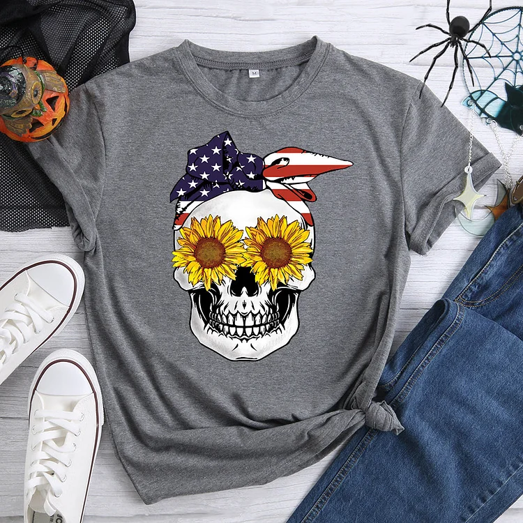 Skull sunflower Halloween T-Shirt-07350