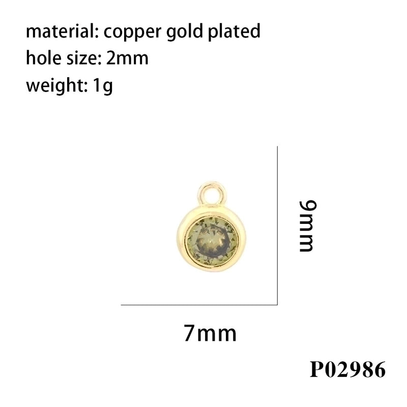 Minimalist Round Copper Plating Inlay Zircon 18k Gold Plated Charms