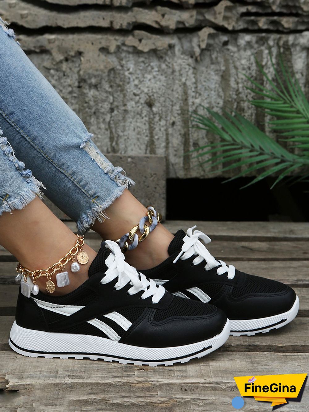 Color Block Sports All Season Split Joint Flat Heel Round Toe Fabric Fabric Lace-Up Sneakers for Women