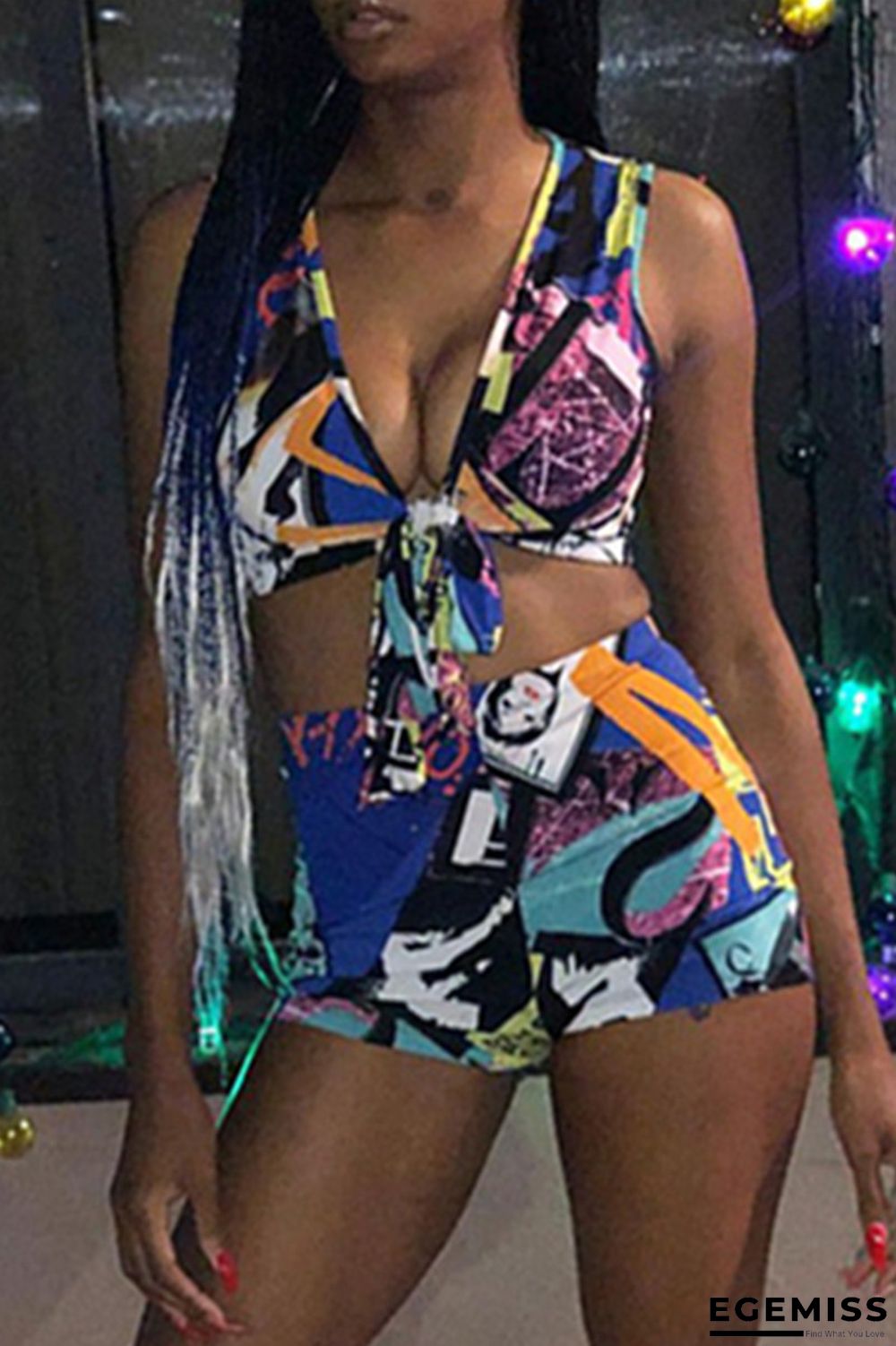 White Sexy Casual Print Vests V Neck Sleeveless Two Pieces | EGEMISS